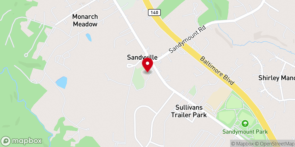 Map showing location of Sandy Mount United Methodist Church