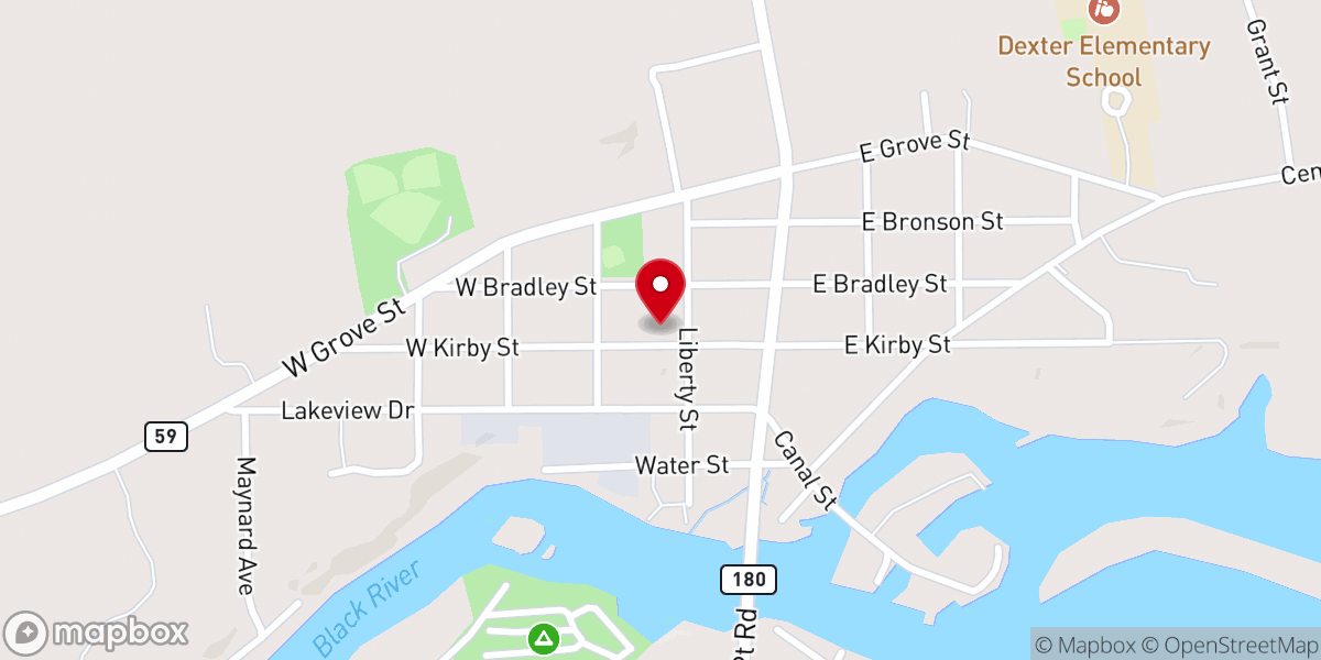 Map showing location of Dexter United Methodist Church