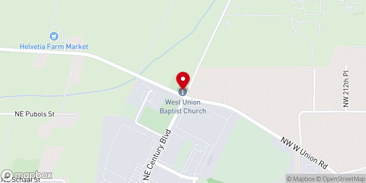 Map showing location of West Union Baptist Church/West Union Church of Christ