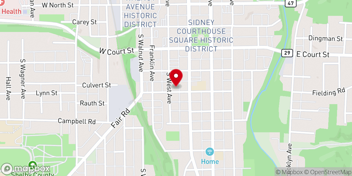 Map showing location of St. John's Lutheran Church