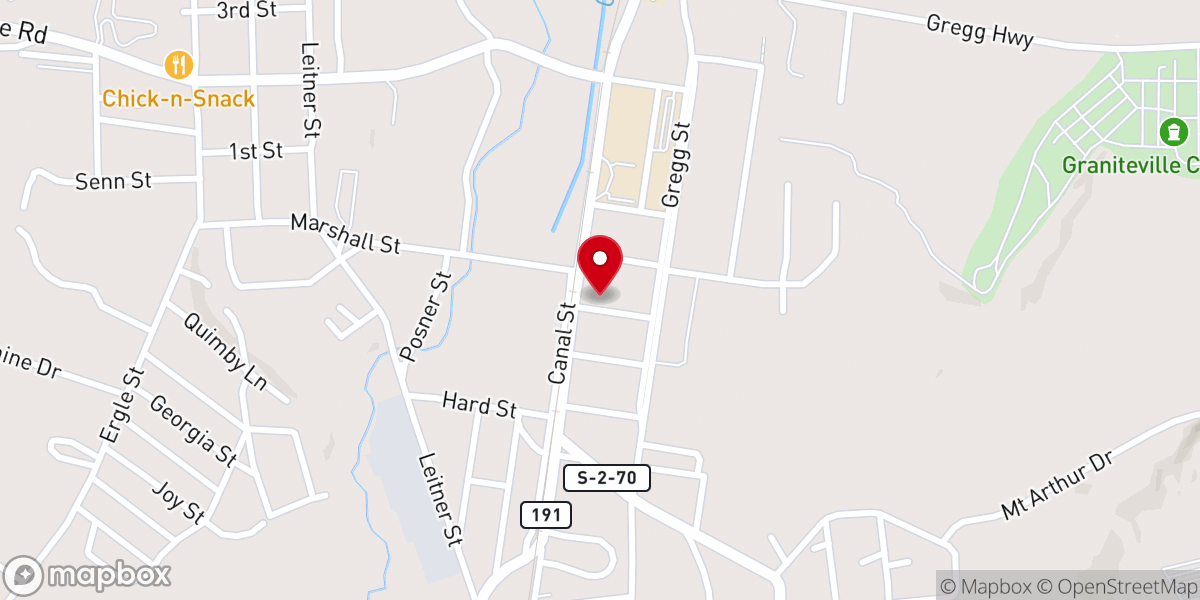 Map showing location of Graniteville First Baptist Church