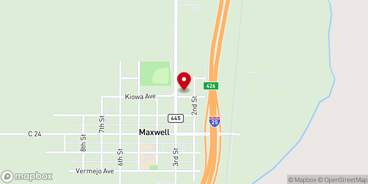 Map showing location of First Baptist Church of Maxwell