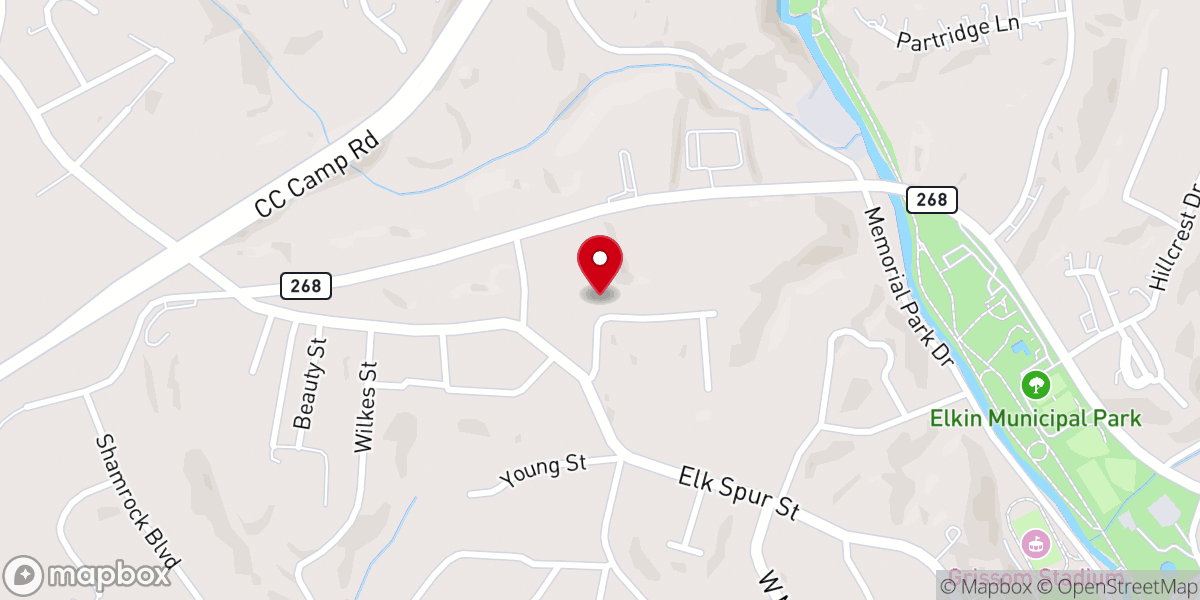 Map showing location of Elkins Family Worship Center
