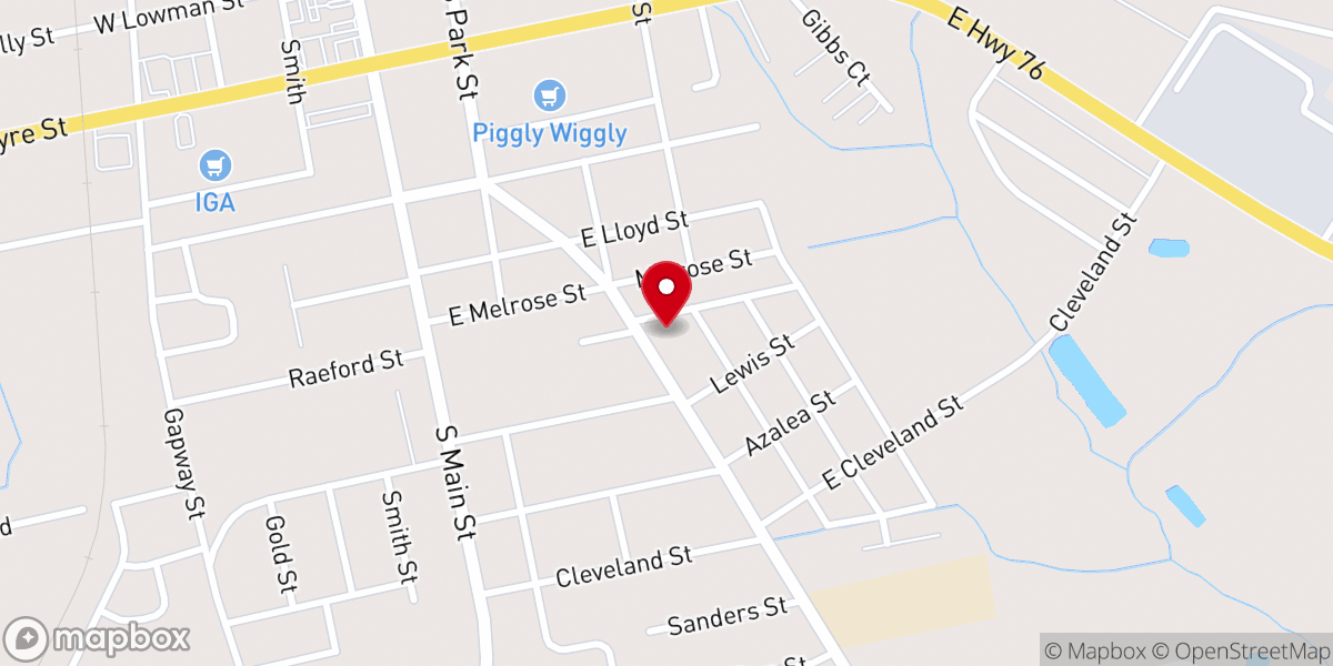 Map showing location of Mullins Presbyterian Church