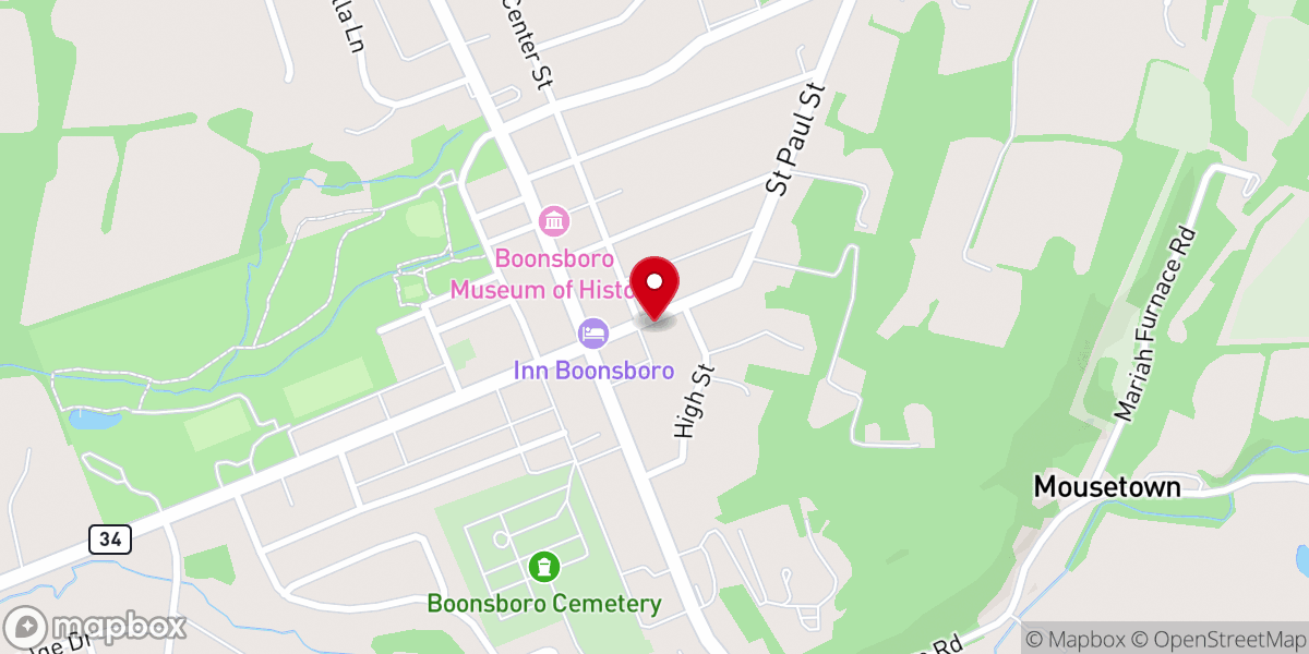 Map showing location of Boonsboro First Christian Church