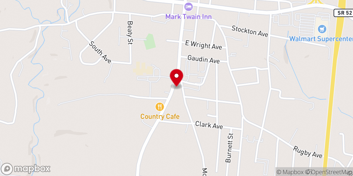 Map showing location of South Main Street Baptist Church