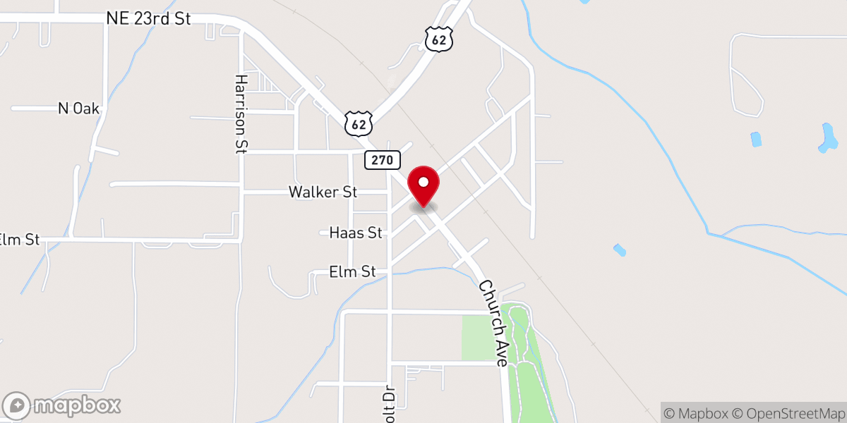 Map showing location of Harrah Chamber of Commerce