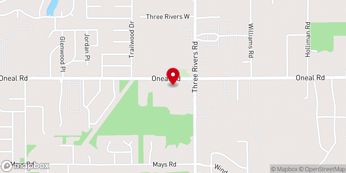 Map showing location of O'neal Rd. Baptist Church