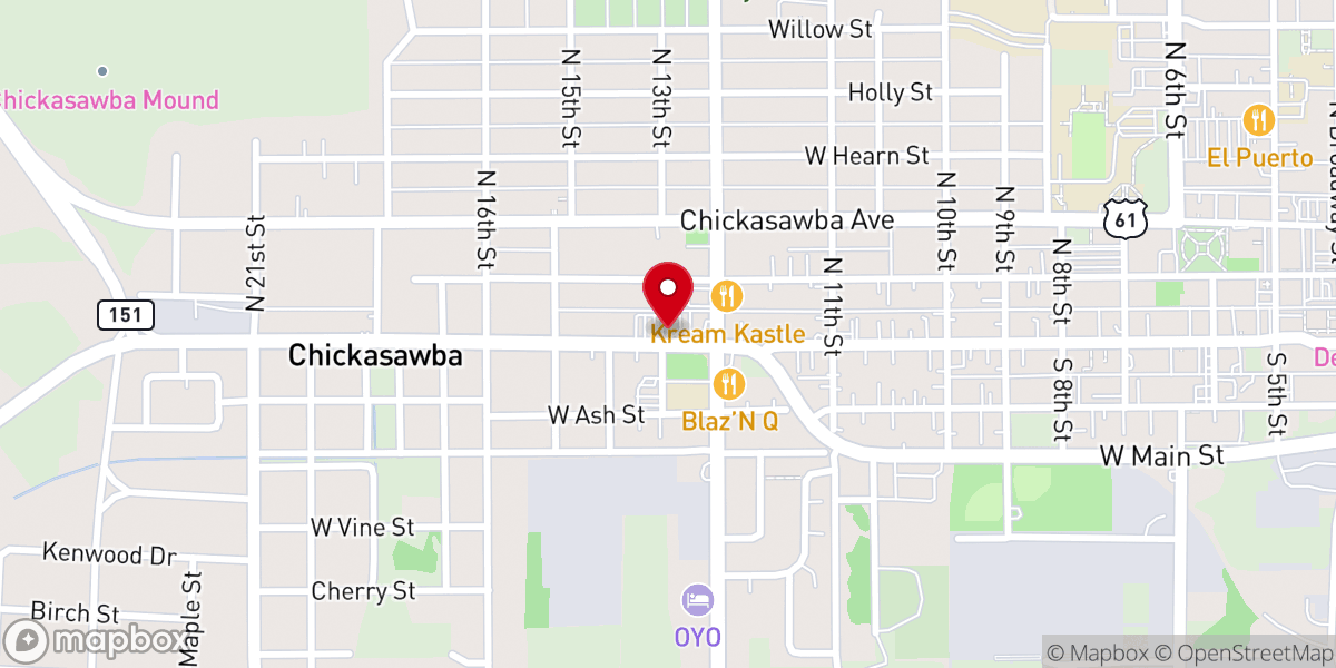 Map showing location of Main & 13th Church of Christ