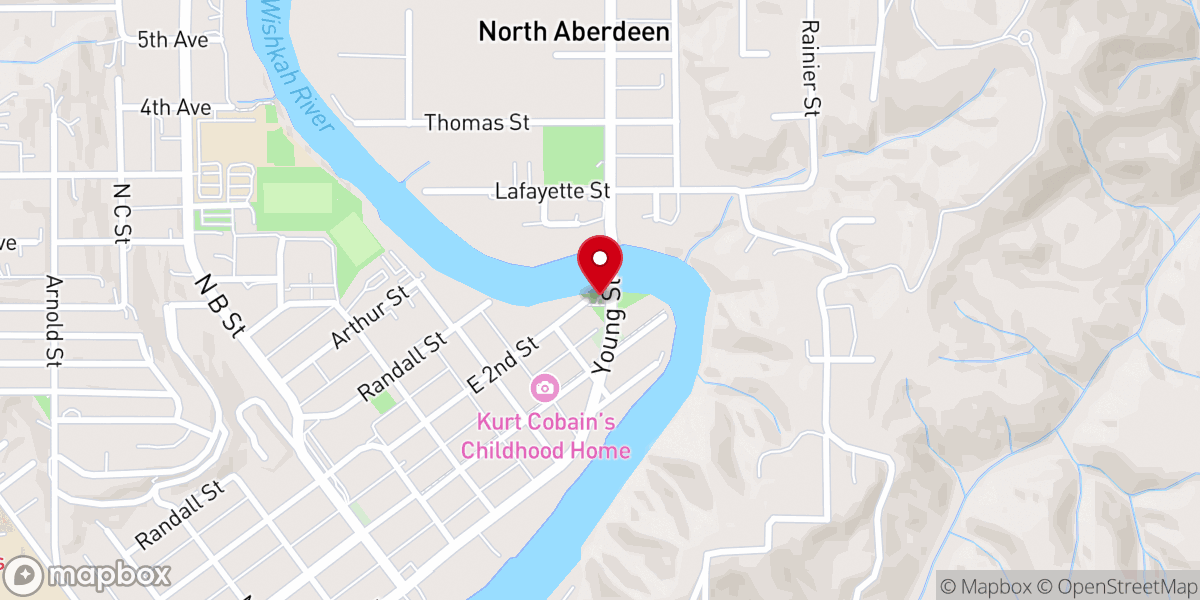 Map showing location of Kurt Cobain Under the Bridge Memorial