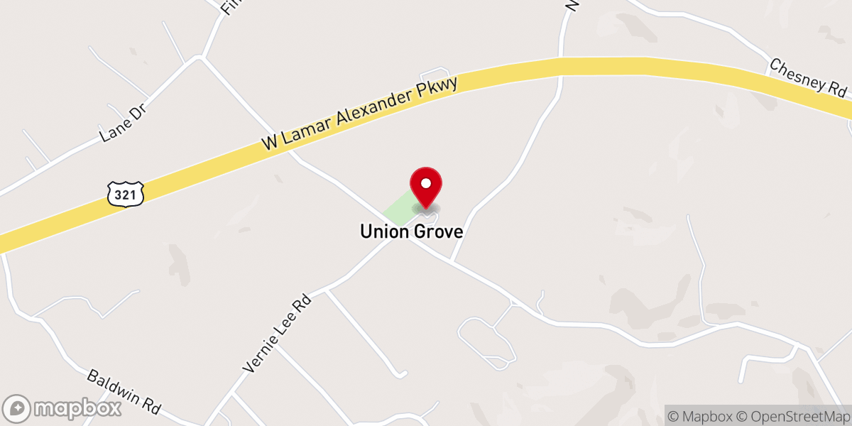 Map showing location of Union Grove United Methodist Church