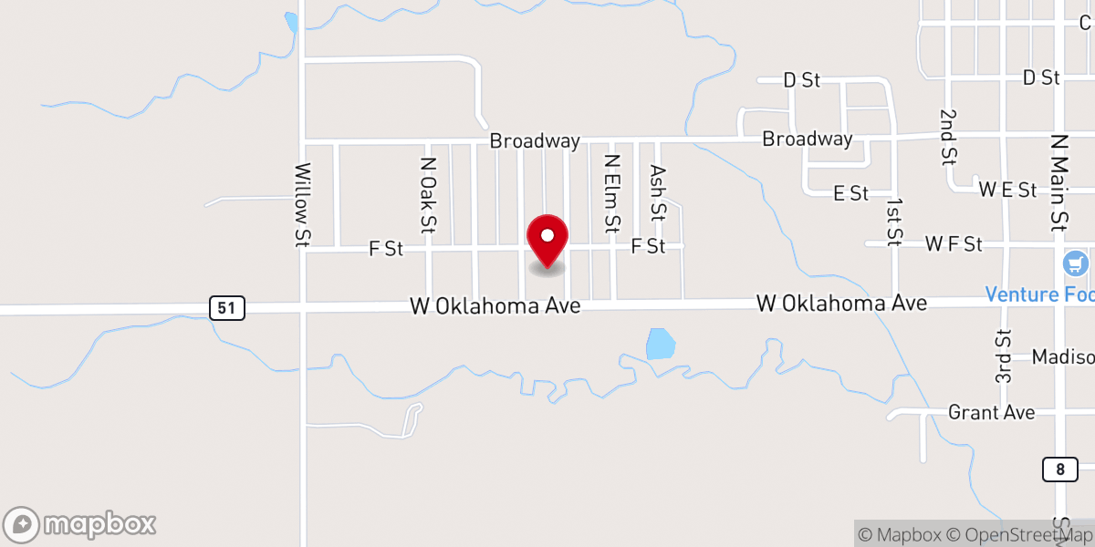 Map showing location of Okeene Seventh-Day Adventist Church