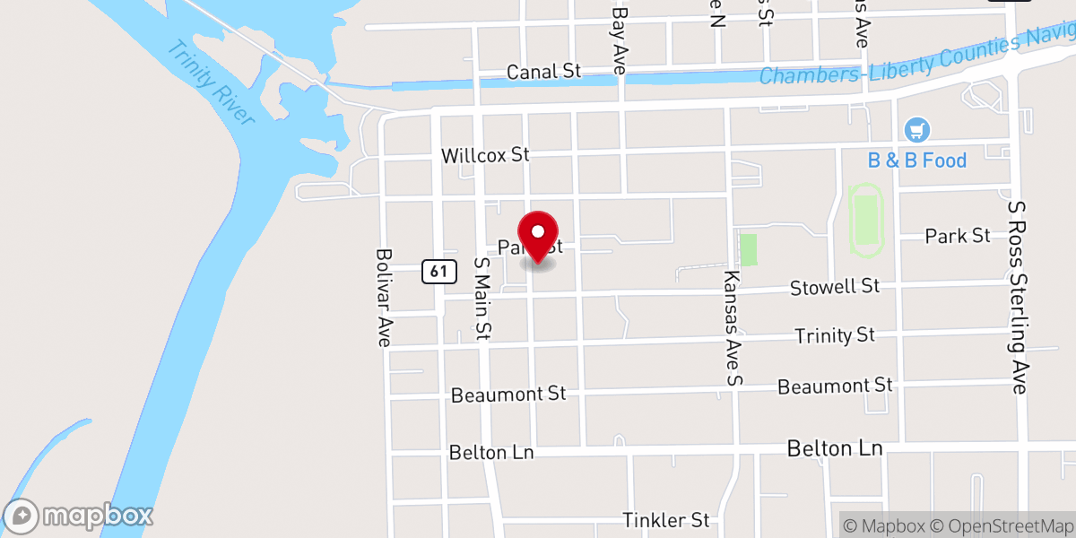 Map showing location of First Baptist Church Anahuac