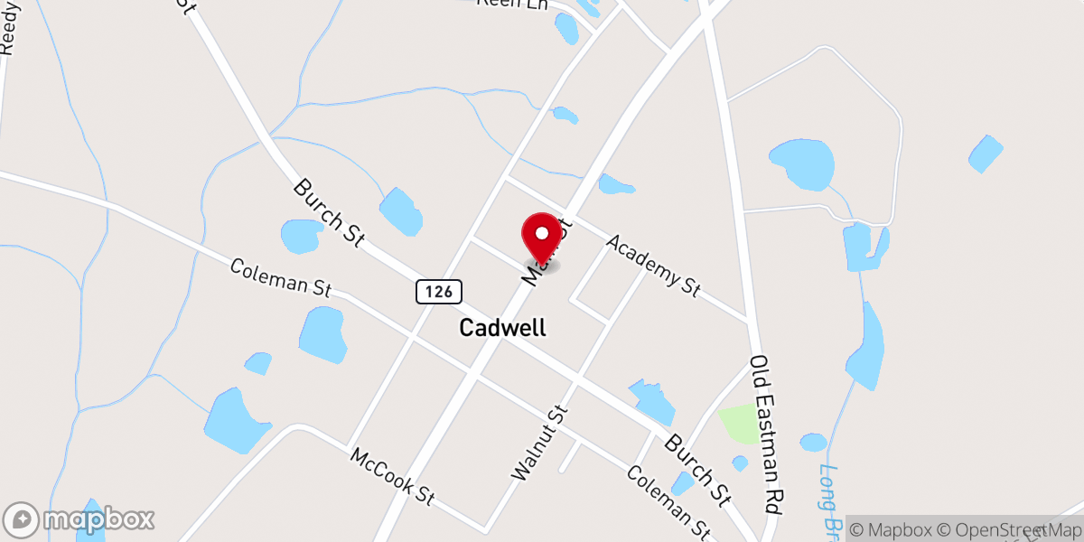 Map showing location of Cadwell Baptist Church