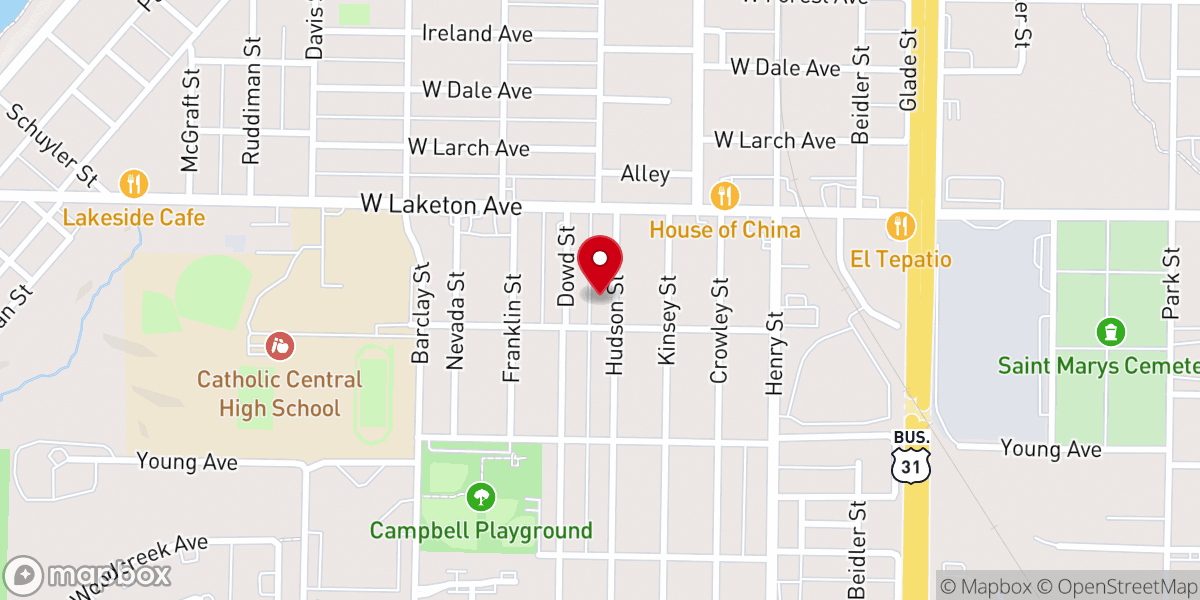 Map showing location of Muskegon Apostolic Tabernacle