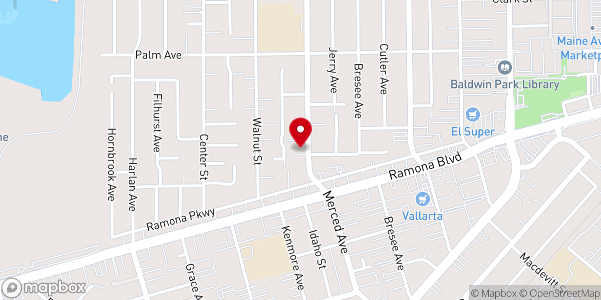 Map showing location of Baldwin Park Free Will Baptist