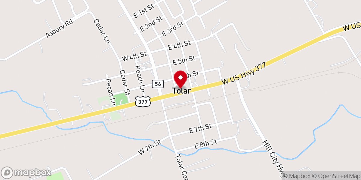 Map showing location of Tolar City Hall