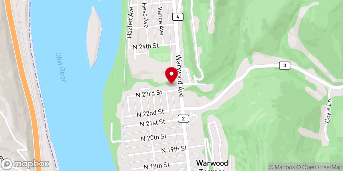 Map showing location of Warwood Presbyterian Church