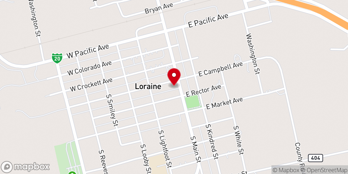 Map showing location of Loraine Methodist Church