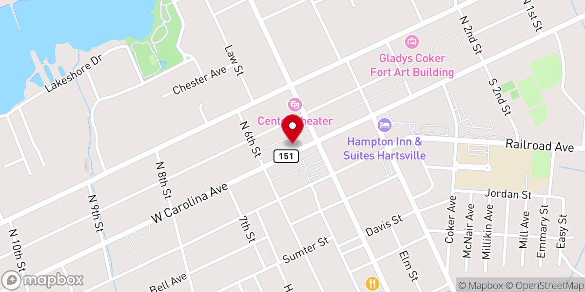 Map showing location of One Church Hartsville