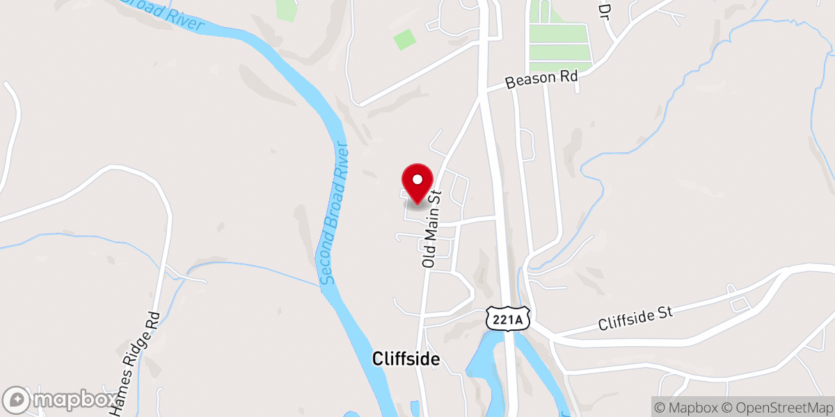 Map showing location of Cliffside Baptist Church