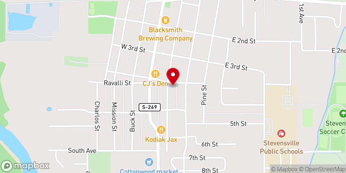 Map showing location of First Baptist Church of Stevensville