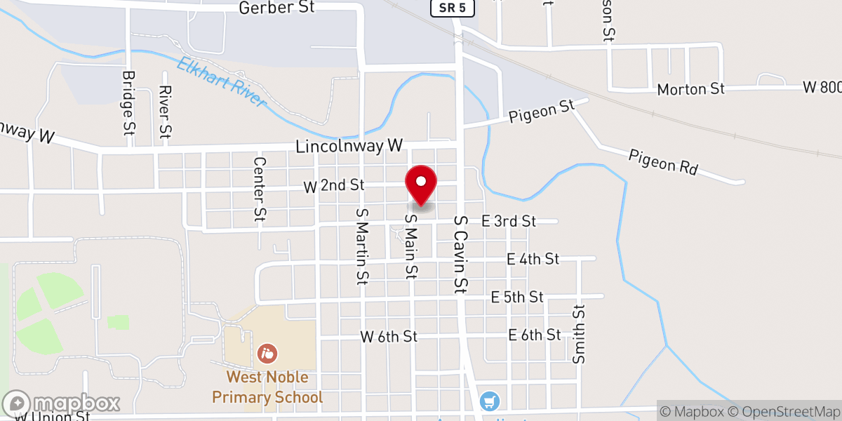 Map showing location of Noble County Community Church