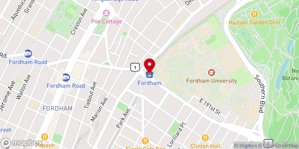 Map showing location of Fordham
