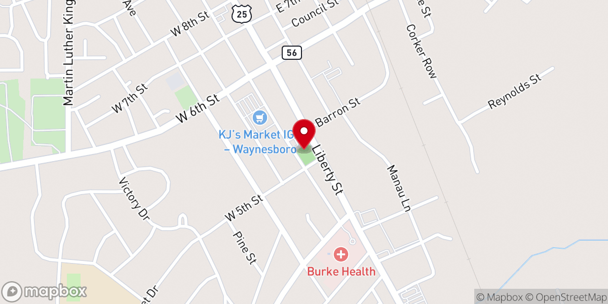 Map showing location of Waynesboro City Park