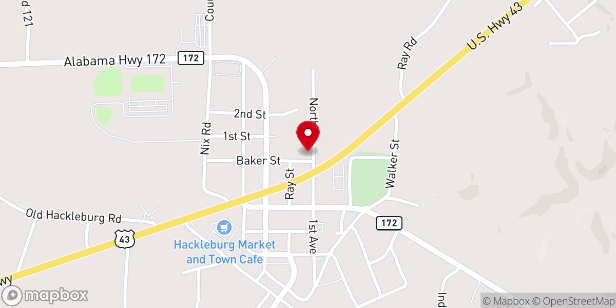 Map showing location of Hackleburg Church of Christ