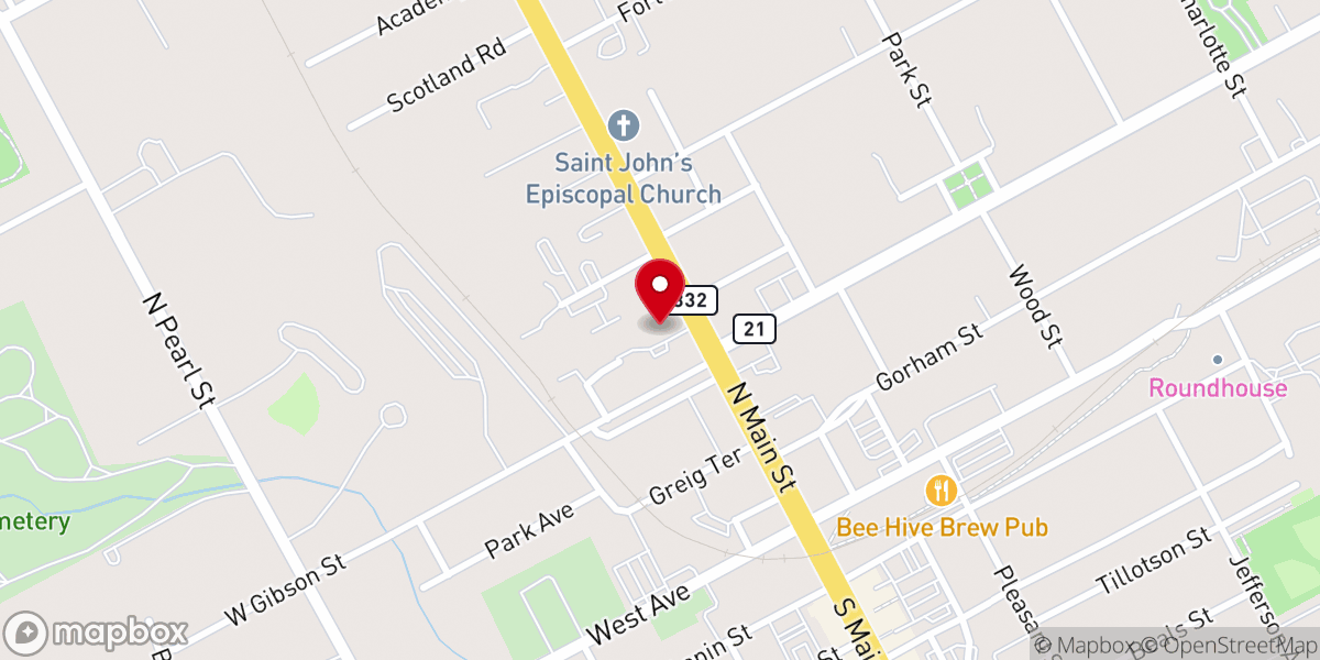 Map showing location of First United Methodist Church of Canandaigua