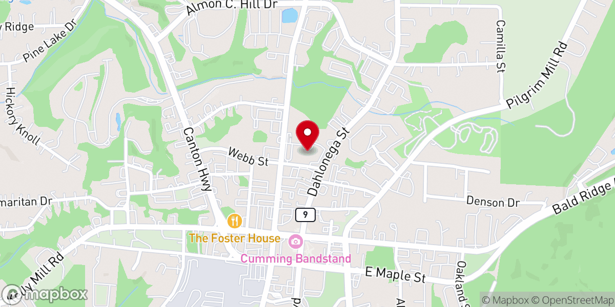 Map showing location of Cumming Baptist Church
