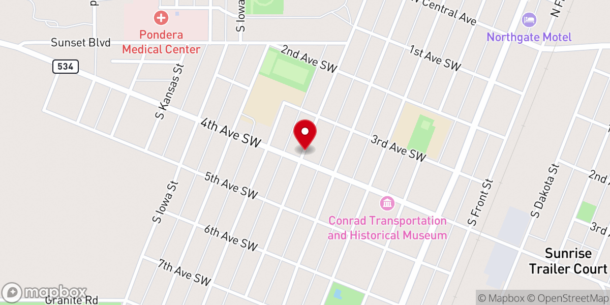 Map showing location of First Christian Church of Conrad