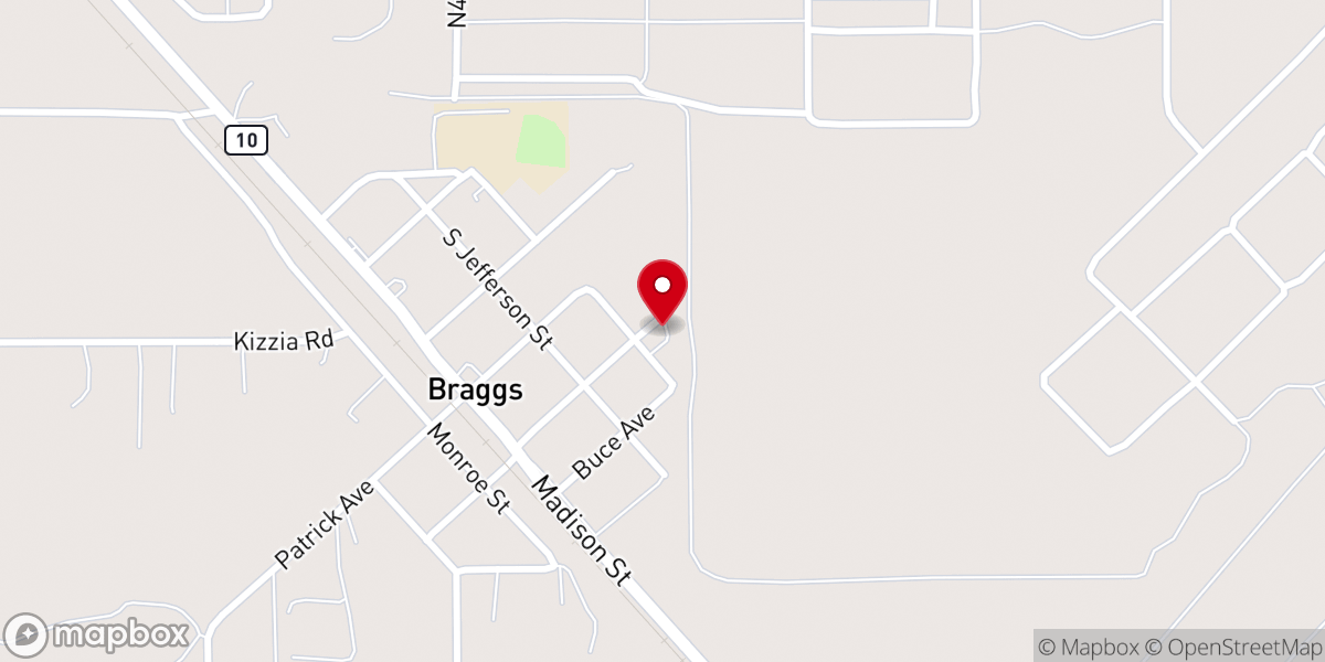 Map showing location of Braggs Church of Christ