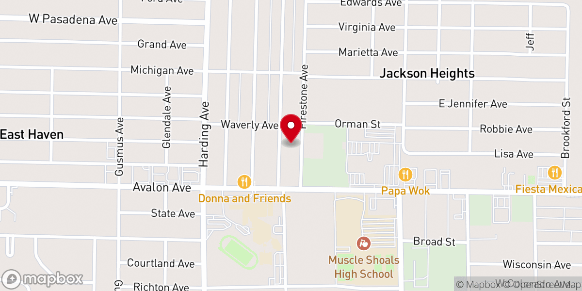 Map showing location of Muscle Shoals Church of God