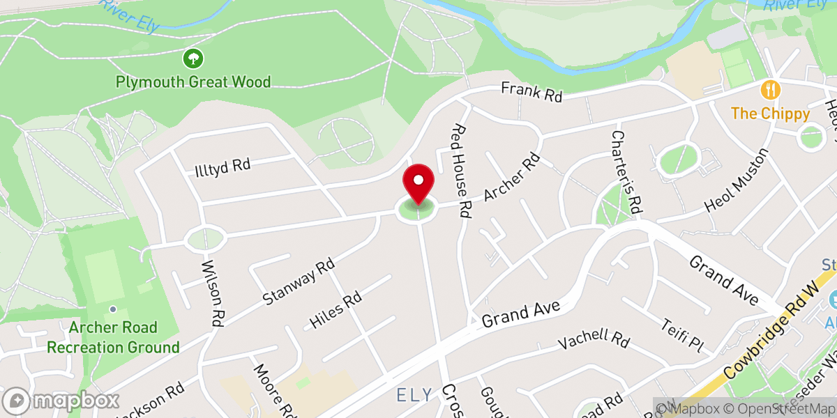 Map showing location of New Ely Church