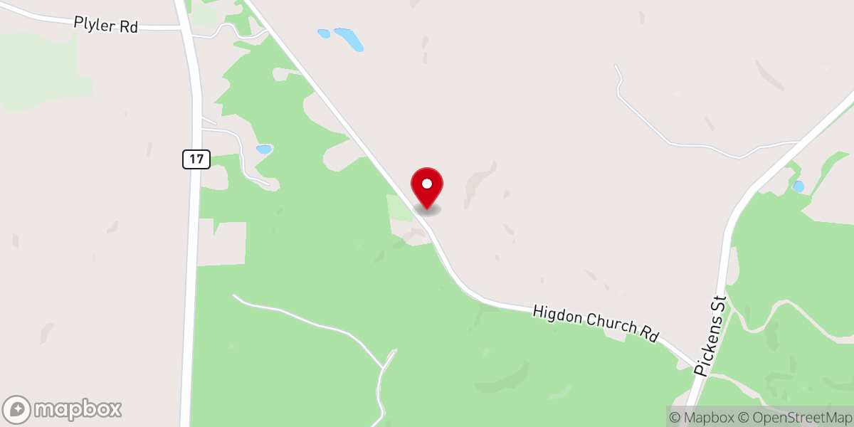 Map showing location of Higdon Church