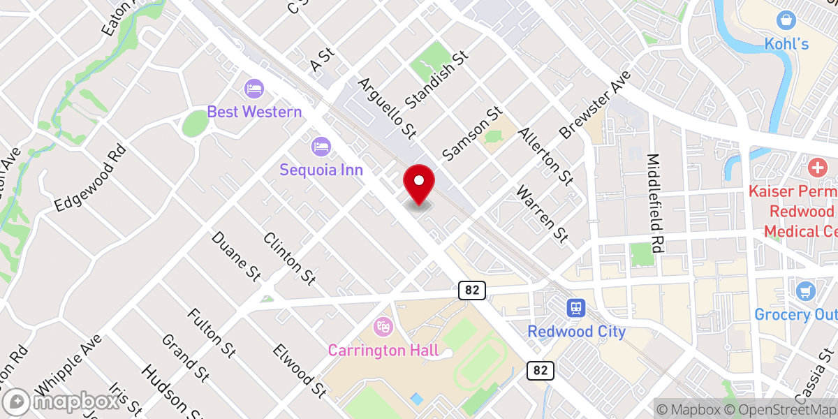 Map showing location of American Legion Post 105 Redwood City, CA