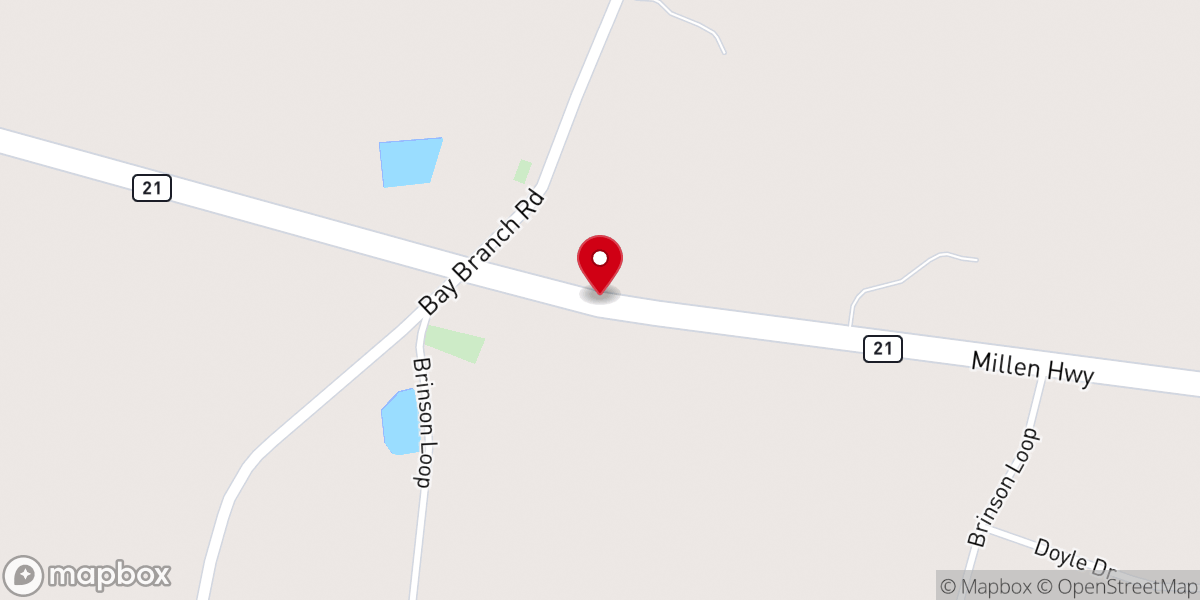 Map showing location of Bay Branch Baptist Church