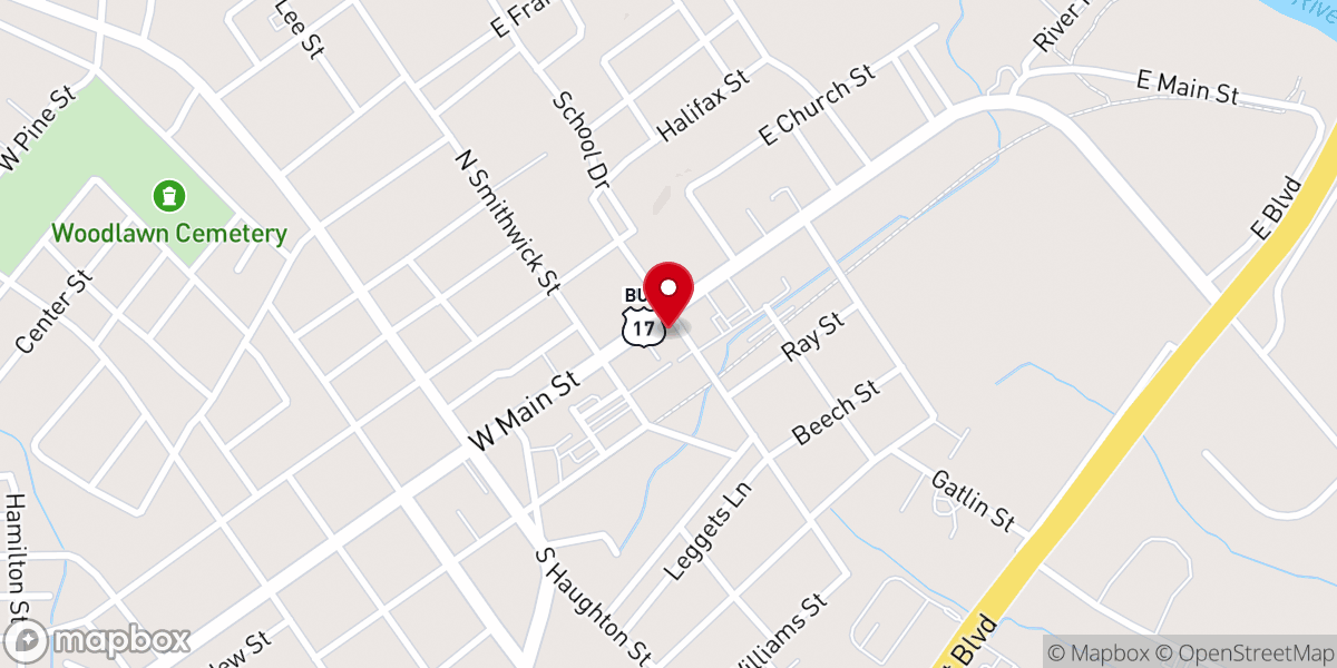 Map showing location of Williamston Presbyterian Church