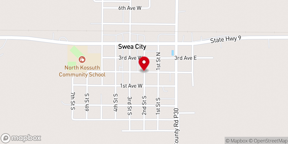 Map showing location of Swea City Open Bible Church