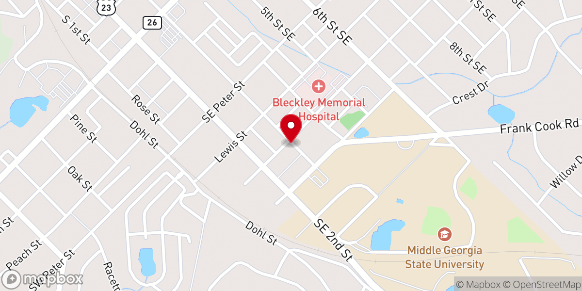 Map showing location of Baptist Student Ministry @ MGA