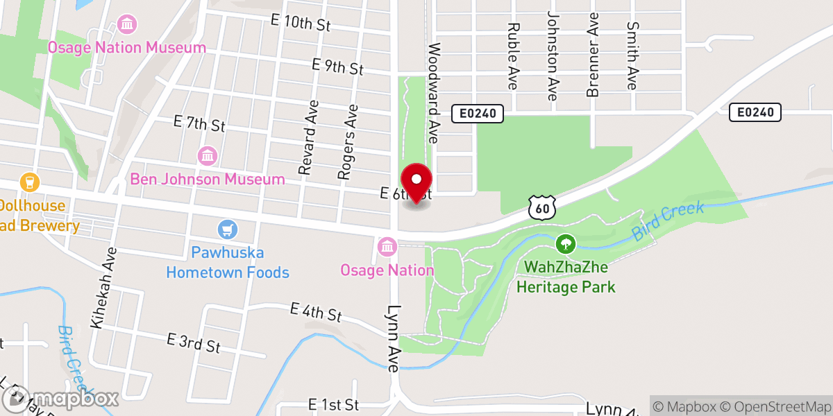 Map showing location of Pawhuska Community Center