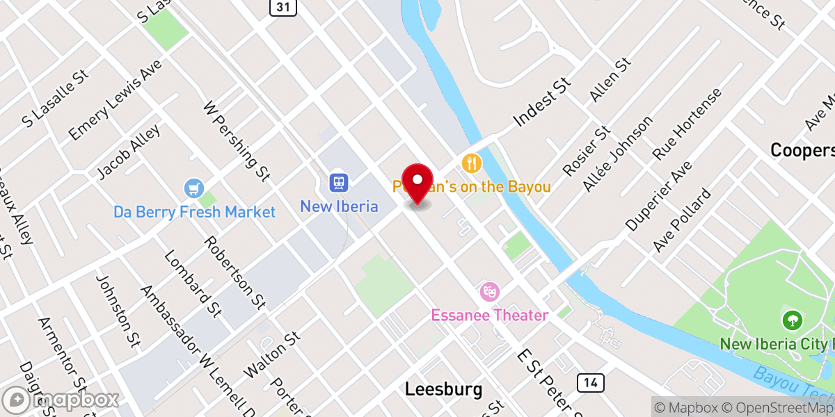 Map showing location of First Methodist Church of New Iberia