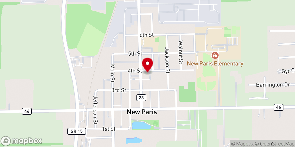 Map showing location of New Paris Church of the Brethren