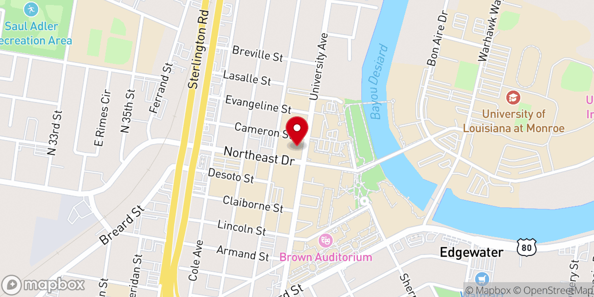 Map showing location of ULM Catholic Campus Ministry