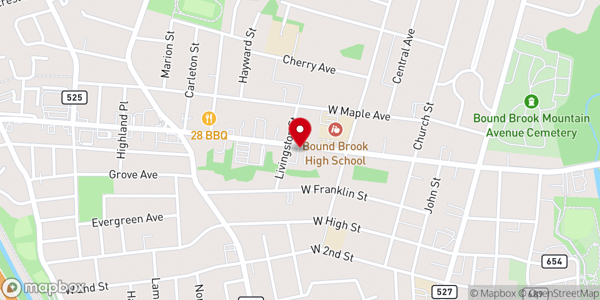 Map showing location of Bound Brook United Methodist Church
