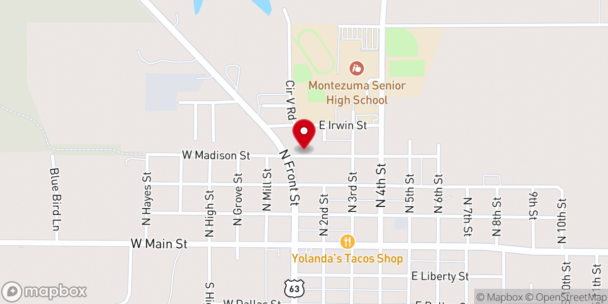 Map showing location of Montezuma Regular Baptist Church