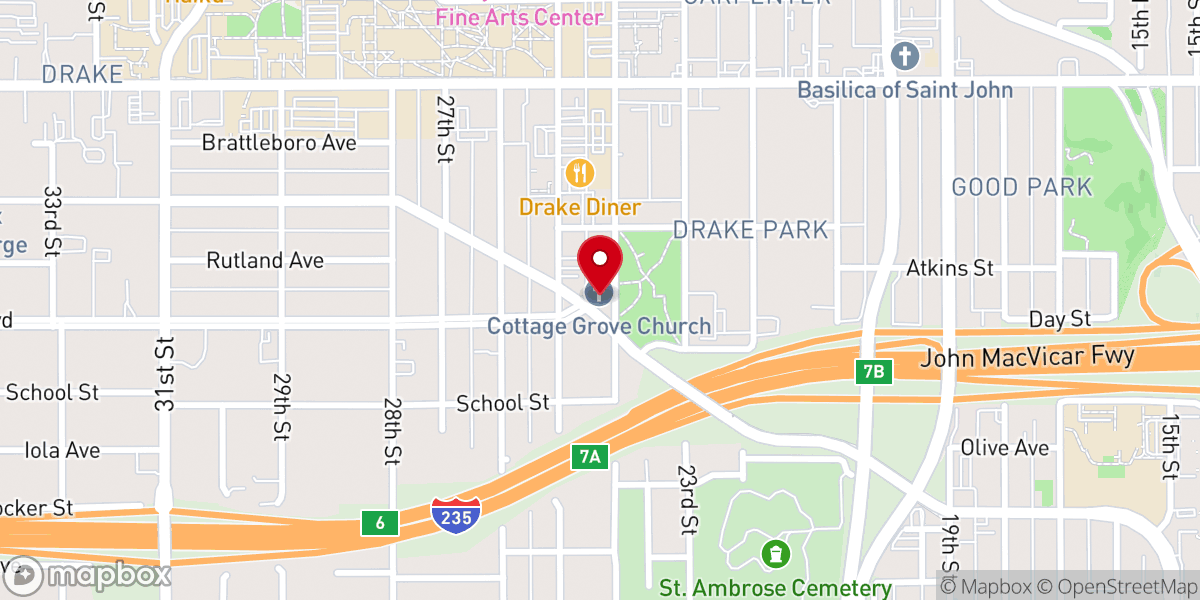 Map showing location of Cottage Grove Church
