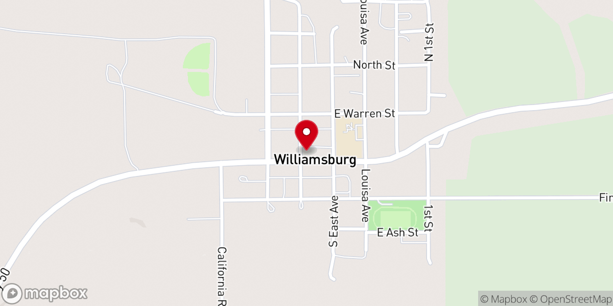 Map showing location of Williamsburg Community Building